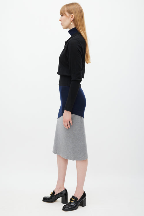 JW Anderson Black Navy 
Grey Layered Sweater Dress