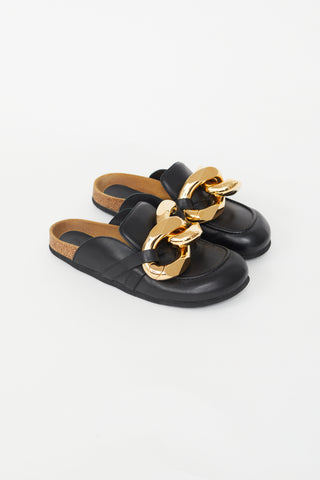 JW Anderson Black Leather Loafer Slides