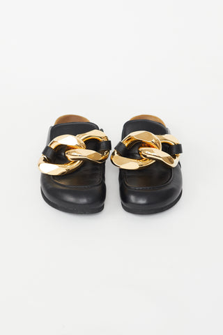 JW Anderson Black Leather Loafer Slides