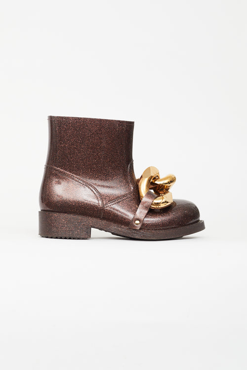 JW Anderson Brown Glitter Rubber Ankle Boot