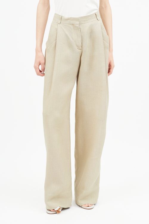 Jacquemus Beige Linen Wide Leg Trouser