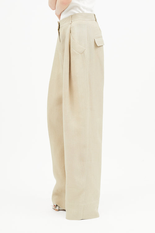 Jacquemus Beige Linen Wide Leg Trouser