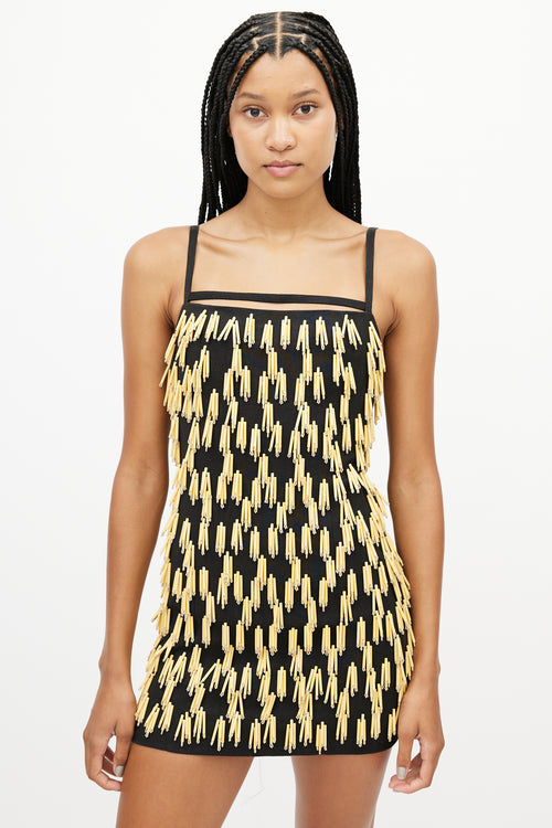 Jacquemus Black 
Beige Beaded Fringe Dress