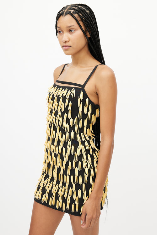 Jacquemus Black 
Beige Beaded Fringe Dress