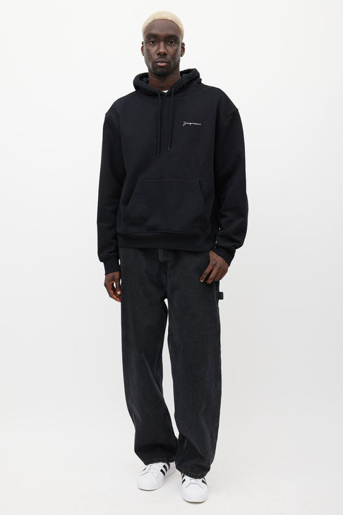 Jacquemus Black 
White Embroidered Logo Hoodie