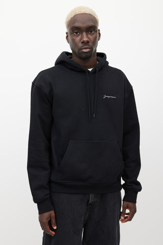 Jacquemus Black 
White Embroidered Logo Hoodie