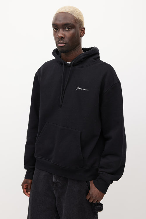 Jacquemus Black 
White Embroidered Logo Hoodie