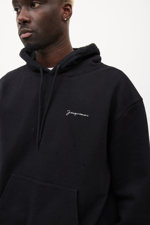 Jacquemus Black 
White Embroidered Logo Hoodie