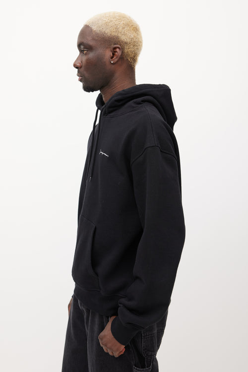 Jacquemus Black 
White Embroidered Logo Hoodie