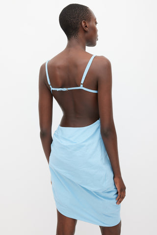 Jacquemus Blue Cotton Le Papier Gathered Dress