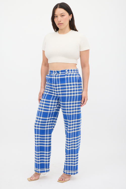 Jacquemus Blue 
White Check Wide Leg Trouser