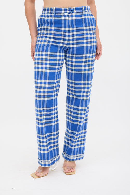 Jacquemus Blue 
White Check Wide Leg Trouser