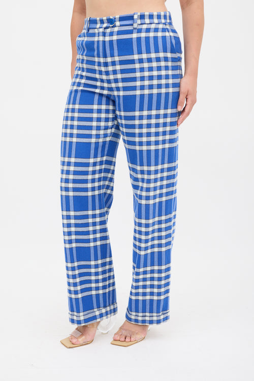 Jacquemus Blue 
White Check Wide Leg Trouser