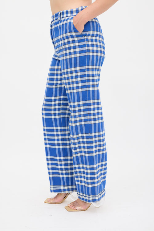 Jacquemus Blue 
White Check Wide Leg Trouser