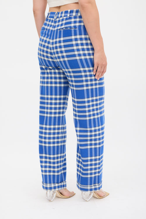 Jacquemus Blue 
White Check Wide Leg Trouser