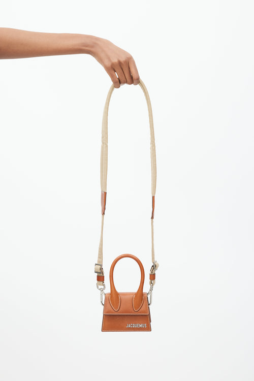 Jacquemus Brown 
Beige Leather 
Canvas Strap Mini Le Chiquito Bag