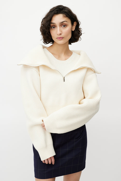 Jacquemus Cream Merino Wool Ribbed Layered Sweater