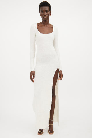 Jacquemus Cream Wool Ribbed Knit Sweater Dress