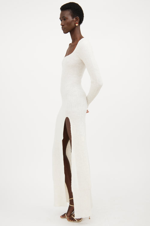 Jacquemus Cream Wool Ribbed Knit Sweater Dress