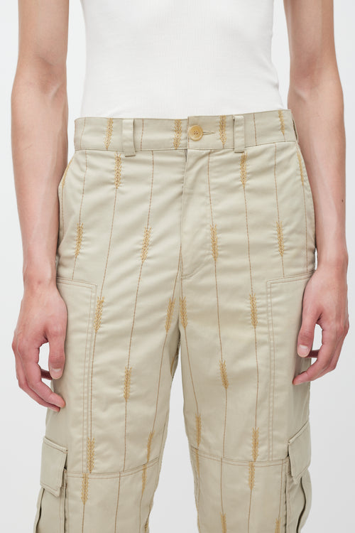 Jacquemus FW 2019 Le Meunier Beige Embroidered Cargo Pant