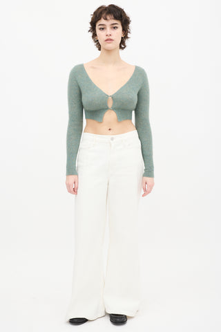 Jacquemus Green Mohair Ribbed Cropped Cardigan