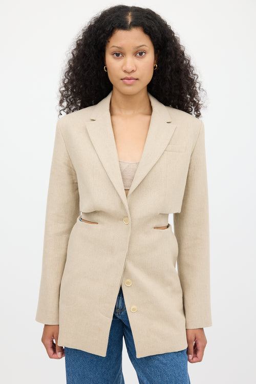 Jacquemus Le Papier Beige Linen Cutout Blazer