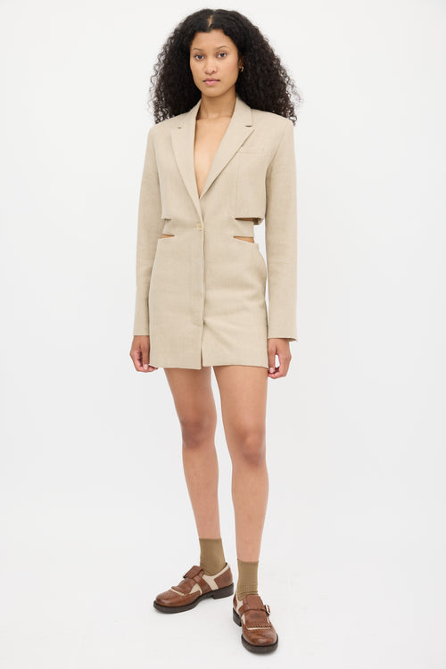 Jacquemus Le Papier Beige Linen Cutout Blazer