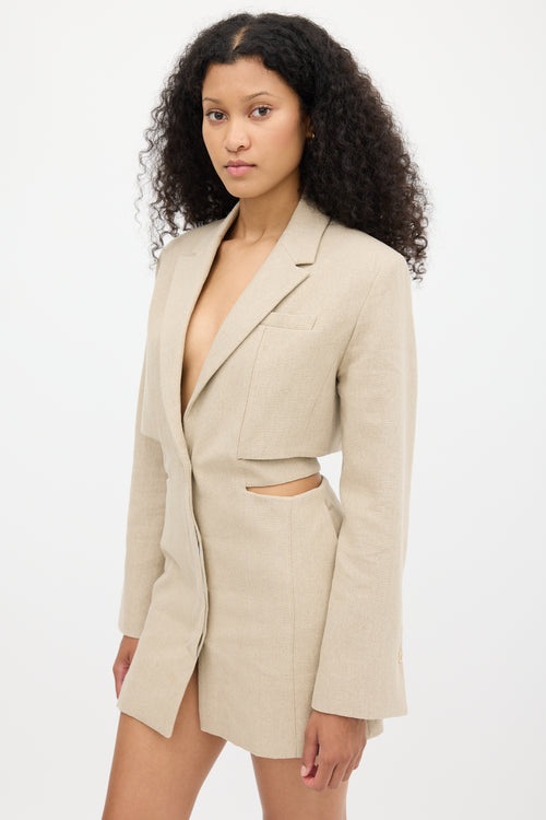 Jacquemus Le Papier Beige Linen Cutout Blazer