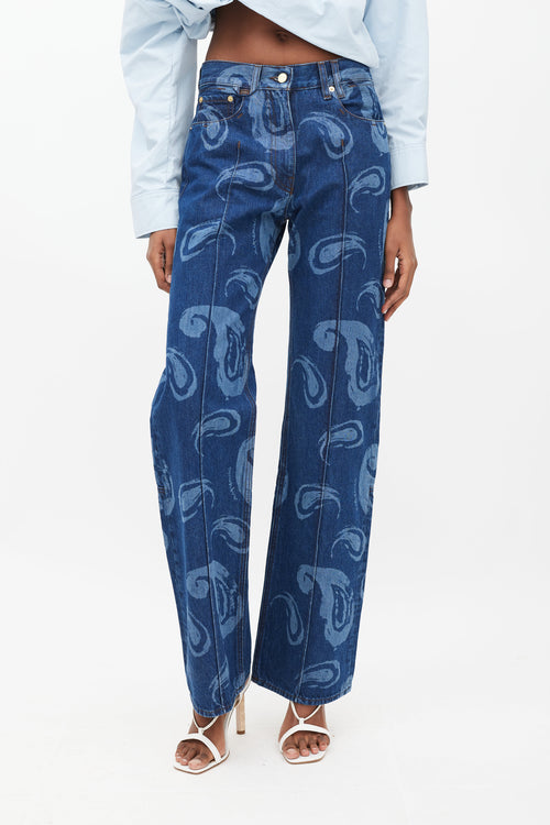 Jacquemus Le Raphia Blue Paisley Printed Jeans