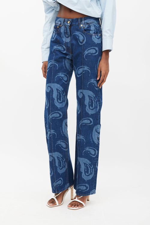 Jacquemus Le Raphia Blue Paisley Printed Jeans