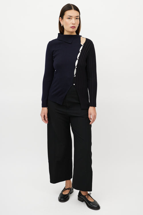 Jacquemus Navy Black Wool Asymmetrical Colourblock Sweater