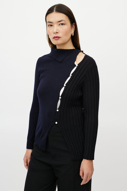 Jacquemus Navy Black Wool Asymmetrical Colourblock Sweater