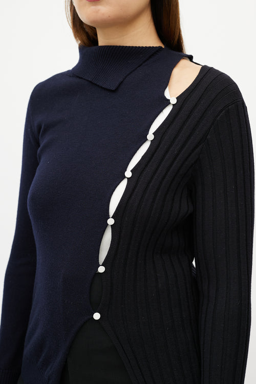 Jacquemus Navy Black Wool Asymmetrical Colourblock Sweater