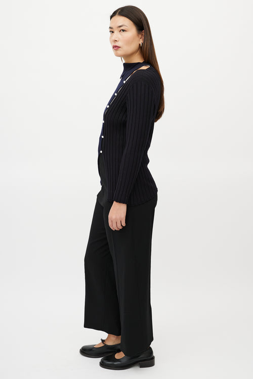 Jacquemus Navy Black Wool Asymmetrical Colourblock Sweater