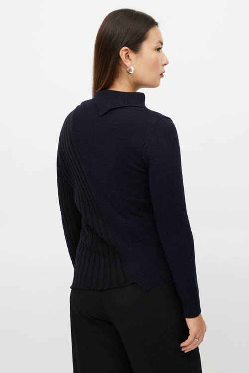 Jacquemus Navy Black Wool Asymmetrical Colourblock Sweater