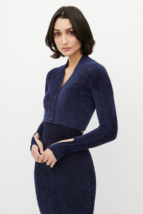 Jacquemus Navy Velours Cropped Cardigan