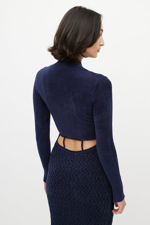 Jacquemus Navy Velours Cropped Cardigan