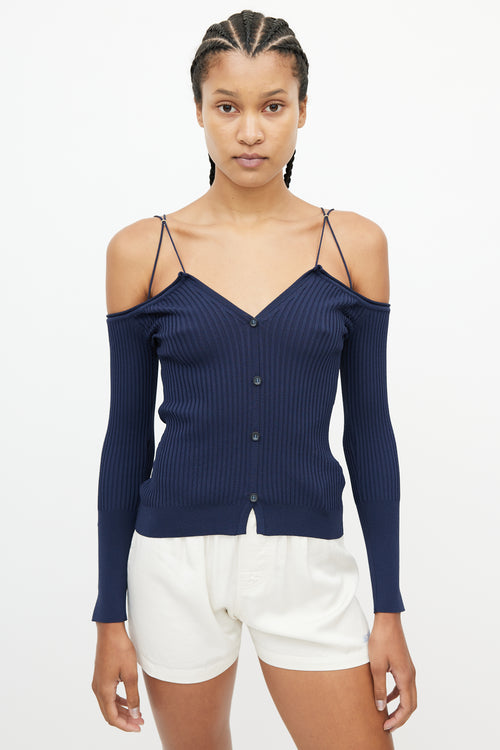 Jacquemus Navy Ribbed Off The Shoulder Top