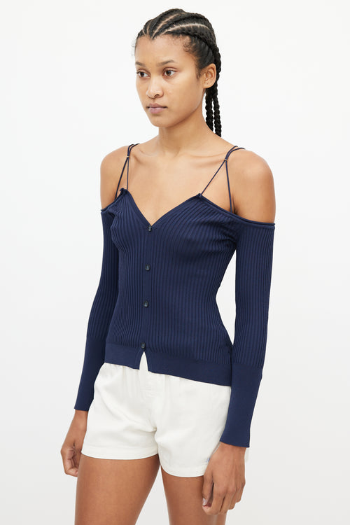 Jacquemus Navy Ribbed Off The Shoulder Top