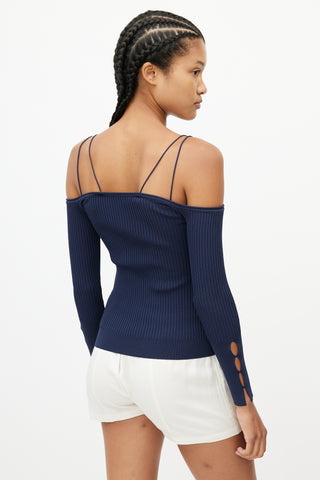 Jacquemus Navy Ribbed Off The Shoulder Top