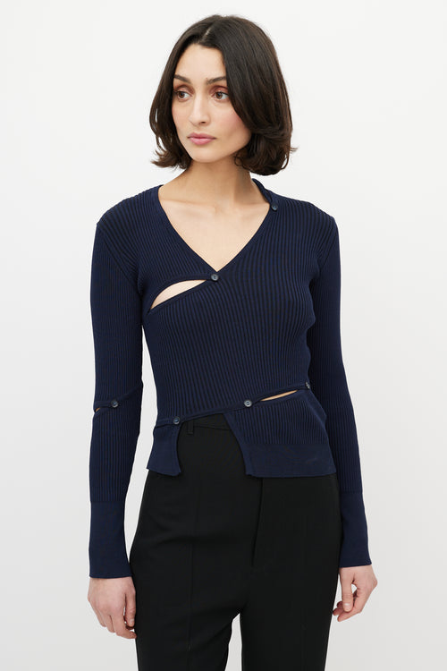 Jacquemus Navy Tordu Ribbed Cut Out Sweater