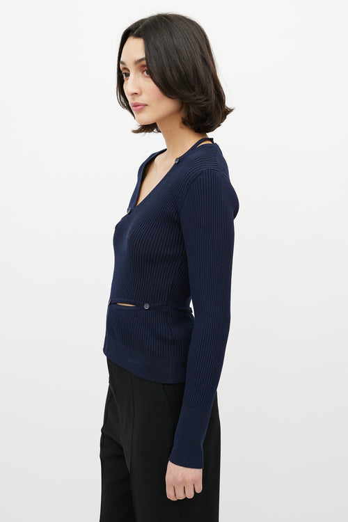 Jacquemus Navy Tordu Ribbed Cut Out Sweater