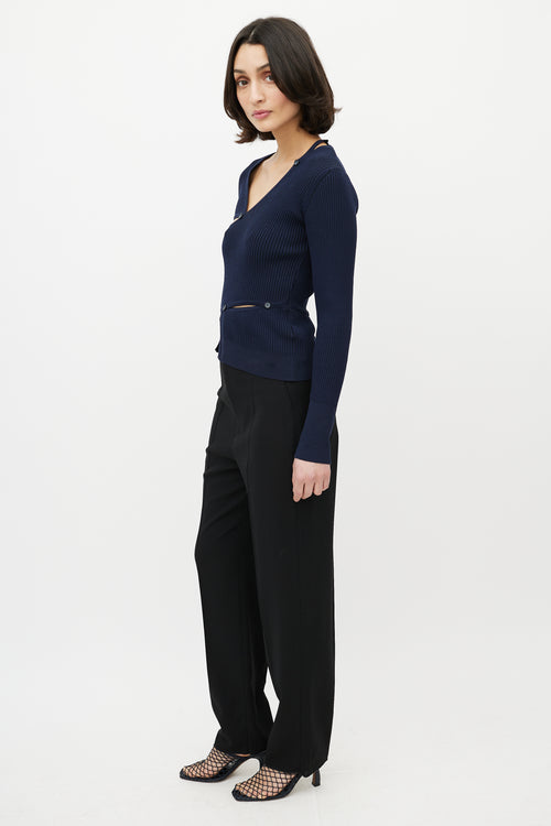 Jacquemus Navy Tordu Ribbed Cut Out Sweater