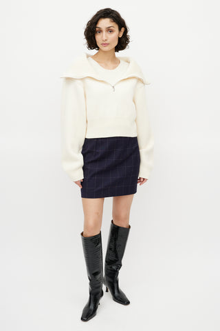 Jacquemus Navy 
White Checked Mini Skirt