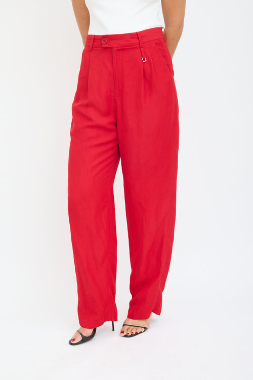 Jacquemus Red Pleated Wide Leg Trouser