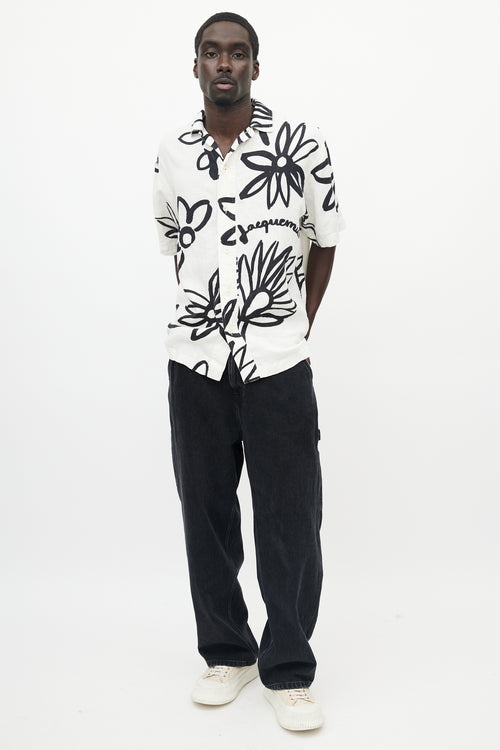 Jacquemus White 
Black Le Splash Floral Linen Shirt