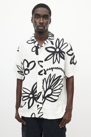 Jacquemus White 
Black Le Splash Floral Linen Shirt