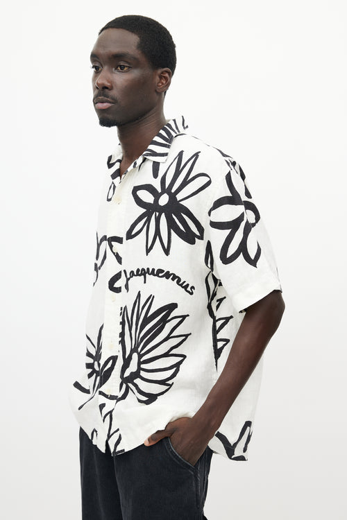 Jacquemus White 
Black Le Splash Floral Linen Shirt