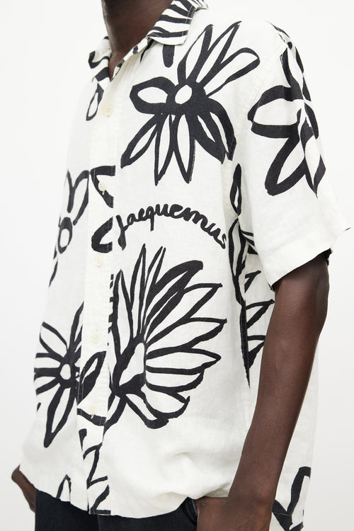 Jacquemus White 
Black Le Splash Floral Linen Shirt