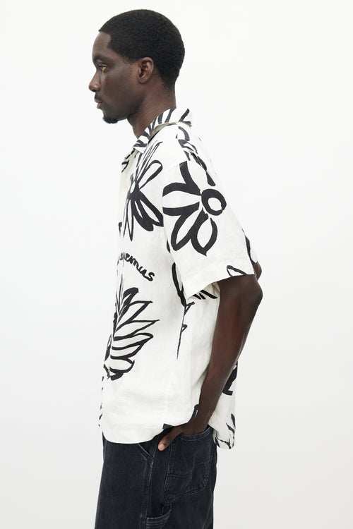 Jacquemus White 
Black Le Splash Floral Linen Shirt